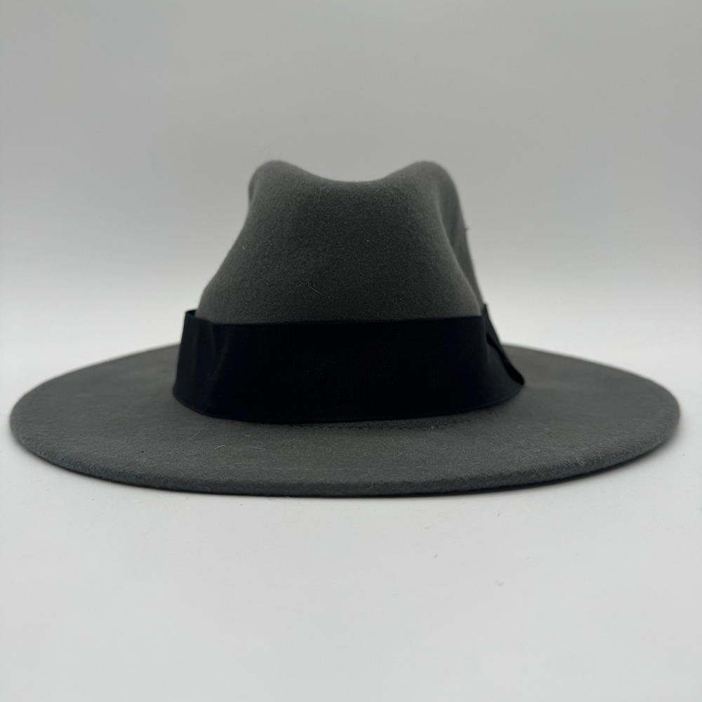 Forbusite Gray Wide Brim Wool‎ Felt Fedora Hat Size 7 Handmade 100% Wool